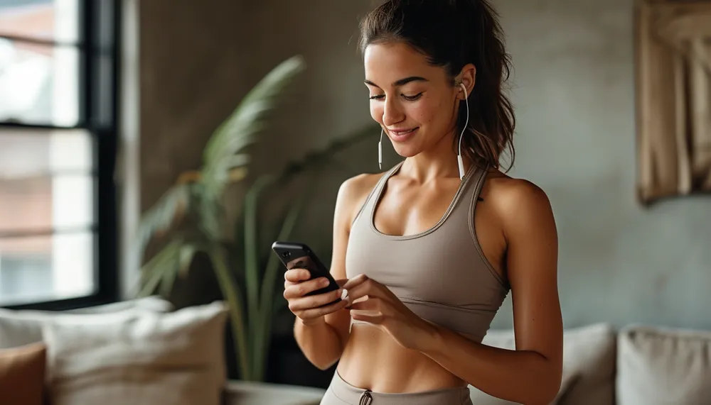Woman checking a workout plan on her phone